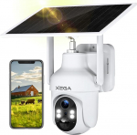 Xega 4G Outdoor Surveillance Camera with SIM Card, HD PTZ Wireless IP Camera Surveillance Outdoor Battery with Solar Panel, Colour/IR Nightsic, PIR Person Detection, 2-Way Audio, IP66 Waterproof