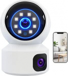 WiFi turvakaamera, 8MP topeltobjektiiv, &ouml;&ouml;n&auml;gemine, kahesuunaline heli, liikumistuvastus, kaugjuhtimine, 64 GB SD-kaardi m&auml;lu, sise- ja v&auml;listingimustes (topeltobjektiiv).