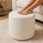 &Uuml;mmargune Pouf Ottomani ja jalgade tugi, pehme Boucle Footstool Ottomani elutuppa, mugav vahuga t&auml;idetud poofid diivanilauale jalgade puhkamiseks, valge
