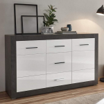 Lomadox Sideboard in High-Gloss White with Dark Concrete Look