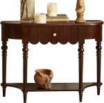 Konsolentisch Schmal mit Stauraum, Sideboard Schmal aus Eschenholz, Abgerundete Ecken, Robust und Pflegeleicht, f&uuml;r Wohnzimmer und Flur(Brown)