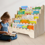 Puidust laste riiul, seisev riiul lastetoas, hoiuriiul Montessori raamaturiiuli ja m&auml;nguasjade riiuli funktsiooniga
