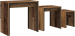 3-kohvilaudade komplekt, puidust ja terasest, ruumi s&auml;&auml;stev disain, Altholz viimistlus, 60x35x56cm elutuppa