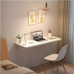 Wandmontierter Klapptisch f&uuml;r kleine R&auml;ume, platzsparender Waschraum Schreibtisch f&uuml;r Home Office, Garage, Keller, K&uuml;che, wei&szlig;es Holz, Wandtisch (80 x 40 cm)