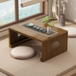 Kaasaskantav kokkupandav bambusest teelaud meditatsiooniks ja kodukujunduseks, Jaapani stiilis madal altarilaud elutuppa ja s&ouml;&ouml;gituppa, kokkupandav tatami laud, p&auml;hklipuust viimistlus