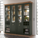 Lomadox Country House Buffet kabinet k&ouml;&ouml;gibuffeekapp inglise rohelises toonis Wotan Tamme LED valgustusega B x K x S 194 x 207 x 45 cm