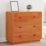 Sideboard Wachsbraun 80 x 40 x 75 cm aus massivem Kiefernholz, 3 ger&auml;umige Schubladen, bis 65 kg belastbar, Modernes Landhausdesign f&uuml;r Wohnzimmer Flur und K&uuml;che