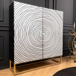 Riess Ambiente Zen Circles T&auml;ispuidust Highboard 120 cm Valge Must Mangopuit 3D disain Metallist raam Kuldne k&uuml;ljepaneel Elutuba kabinet Kapi kapi hoiuruumid