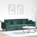 4-kohaline sametist diivan tumeroheline 250 x 77 x 76 cm koos vedrupingi, ruudukujulise k&auml;etoega ja 4 padjaga Moodne disain Vastupidav ja vastupidav elutoa koridori teismelise tuppa.
