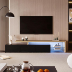 LED TV kapp 200 cm, TV kapp, TV pink, elutoa TV m&ouml;&ouml;bel, kaasaegne puidust TV pink kolme hoiukambriga, madal kapp elutoa interj&ouml;&ouml;ri, elutoa m&ouml;&ouml;bel