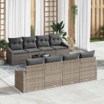 Gartenm&ouml;bel Set 7-teilig Sofa Set mit Kissen 7 pcs in Grau aus Poly-Rattan als Outdoor Sofagarnitur mit Glasplatte