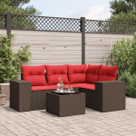 5-teiliges Gartensofa-Set mit abnehmbaren Kissen aus braunem Polyrattan, modulares Gartensofa als Outdoor M&ouml;belgruppe aus PE-Rattan