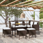 5-TLG. L-kujuline Gartenm&ouml;bel Sofagarnitur mit gepolsterten Kissen aus PE-Rattan und pulverbeschichtetem Stahlrahmen Garten-Lounge-Set
