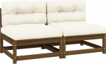 Massivholz Garten-Mittelsofa aus Kiefer mit cremefarbenen Kissen modular kombinierbare Sofagarnitur f&uuml;r den Garten Outdoor-Mittelsofa 2 St&uuml;ck