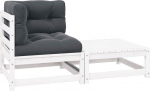 Massivholz Garten-Ecksofa mit wei&szlig;en Kissen aus Kiefer Eckgarnitur aus Kiefernholz modular kombinierbar 2-TLG. Komplekt