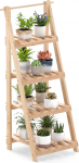 COSTWAY kokkupandav lilletrepp, 4 riiuliga redel, lilleriiul kuusepuust, taimede redel, taimeriiul, lillestend, r&otilde;du aias, siseruumides, v&auml;ljas, naturaalne, 52 x 38 x 109 cm.