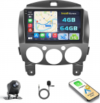 Android 15 4 + 64 GB autoraadio Mazda 2 2007-2014 9-tollise Incell puuteekraaniga, autoraadio 2DIN traadita Carplay Android autoga, FM/RDS raadio BT GPS WiFi tagurduskaamera + mikrofon