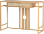 Konsolentisch, Boho Holz Konsolentisch mit Rattan Schubladen, schmaler Eingangssofatisch, einfache Montage Flurtisch(Natural,L)