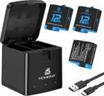 Homesuit Hero 12 11 10 9 aku 1800 mAh ja 3-kanaliline LED USB laadimiskomplekt Type-C jaoks GoproHero12Black, GoproHero11Black, GoproHero10Black, GoproHero9Black (3 tk)