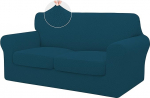 ISSUNTEX 3-teilige Sofabez&uuml;ge, hochdehnbar, dick, weich, Bezug f&uuml;r Sofa mit 2 separaten Kissen, Jacquard-Stoff, elastischer Bezug, M&ouml;belschutz f&uuml;r Hunde, f&uuml;r Zweisitzer, Pfauenblau