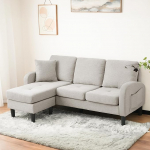 Ball & Cast L-kujuline nurgadiivan magamisfunktsiooniga, 3-kohaline plastjalgadega diivan puuvillasest linasest kangast elutuppa, korterisse, villasse, 166 x 77 x 118 cm (B x K x S), beež