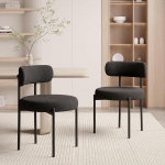 Hawthyhome s&ouml;&ouml;gitoa toolid, komplekt 2, Teddy kangas, &uuml;mmargused Boucle toolid, kesk-sajandi polsterdatud k&ouml;&ouml;gitoolid, s&ouml;&ouml;gitoolid metallist jalgadega, mustad
