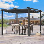 YITAHOME metallist pergola koos sisset&otilde;mmatava katusega, v&auml;ljas pergola sisaldab veekindlat ja PU-kattega varikatust SPF 15, p&auml;ikesekaitset BBQ-&uuml;rituste, aiapidude ja muru jaoks.