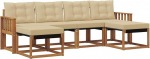 Outdoor-Sofa-Set 6-teilig aus massivem Akazienholz und Textilene, Modulare Gartenm&ouml;bel Sitzgruppe mit Kissen f&uuml;r Terrasse und Garten, Natur und Beige, 249 x 122,5 x 73 cm