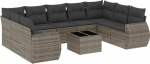 10-TLG. Gartensofa Set Grau Poly Rattan 62x62x69 cm modular Modernes Lounge Design Robustes Hartglas-Tisch f&uuml;r Balkon Terrasse und Innenhof