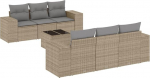 7-TLG. Poly-Rattan Gartenm&ouml;bel Set Beige 110 kg koormatav, Modernes Design mit Glasplatte & abnehmbaren Kissen, Lounge Sofa Outdoor f&uuml;r Balkon Terrasse Innenhof