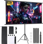Beamer Leinwand mit Stativ 100 Zoll, Gro&szlig;e Projektionsleinwand St&auml;nder Outdoor Tragbar mit Tragetasche, H&ouml;henverstellbar, Indoor HD 16:9 Front R&uuml;ck, f&uuml;r Camping und Heimkino