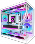 H3 (2026) PC Case ATX - eelpaigaldatud 6 Infinity Mirror PWM ARGB ventilaatorit, kompaktne ATX kahe kambriga Mid Tower Gaming PC korpus, 360 mm rataste tugi, Type-C 3.2 (valge)