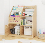 PUNCIA Puidust raamaturiiul lastele, m&auml;nguasjade riiul 5 avatud r&auml;tikuga, 4 kapi, lastetoa riiul, hoiuriiul lastetuppa, lasteaeda, m&auml;ngutuppa, raamatud, naturaalsena