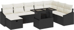 9-teiliges Garten Sofa Set mit Kissen Schwarzes Poly Rattan Gartenlounge Model3361186