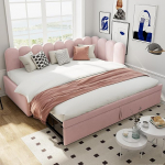 Diivanvoodi 90/180 x 200 cm, L-kujuline diivanvoodi v&auml;lja t&otilde;mmatava voodiga, polsterdatud voodi lamelliraamiga, lastevoodi p&auml;evavoodi k&uuml;lalistetoa magamistuppa (madrats ei sisalda) Sametkangas roosa