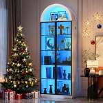 FREDEES uste ja reguleeritavate riiulitega vitriinkapp, 76-tolline k&otilde;rge vitriinkapp LED-valgustusega/kaarev&auml;ljaga, 6-korruseline raamaturiiul kollektsioonidele, magamistuppa, elutuppa, kontorisse, valge v&auml;rviga