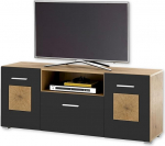 Stella Trading TV Lowboard mustas, k&auml;sit&ouml;&ouml;nduslik tamme v&auml;limus koos puidu aplikatsioonidega, kaasaegne TV kapp, mis pakub palju hoiuruumi teie elutuppa, 140 x 58 x 38 cm (B x K x S)