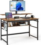 Mondeer kirjutuslaud, arvutilaua pika monitori alusega ja 2 riiuliga, ruumi s&auml;&auml;stev &otilde;ppet&ouml;&ouml;ks elutoa kontorisse, 120 x 60 x 90 cm, Vintage Brown