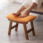 Footstool, Ottoman and Footstool, Small Sofa Footrest, Bamboo Footstool Under Desk, Extra Seating for Living Room, Bedroom and Kitchen (Brown Stool Legs -