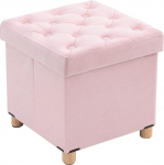 BRIAN & DANY Foldable Ottoman with Wooden Legs, Velvet Footstool Cube for Living Room and Bedroom, 40 x 40 x 40 cm, Pink