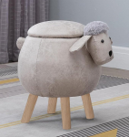 Hallowood Kids Storage Footstool with Lid Toy Chest Ottoman Seat Wood Foam Canvas Grey Ani-SHE1