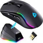 KLIM Blaze Y laetav traadita hiir - m&auml;nguhiir RGB ja laadimisjaamaga - suure t&auml;psusega sensor ja vastupidav aku - kuni 6000 DPI - kaabliga ja traadita hiir arvutile - must