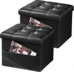AmasSmile&reg; 2 x kokkuklapitav jalatugi koos k&uuml;ljetasku nahast jalatoega Pink Short Ottoman Storage Footrest Books Record Support 150kg Black