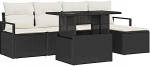 6-teiliges Garten-Sofa-Set mit Kissen Schwarz Poly Rattan, 2-Sitzer Garten-Sofa mit Stauraum & Kissen Schwarz Poly Rattan Gartenlounge Model3357540
