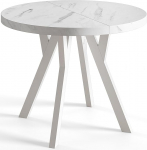 AlpiMeble OVO &uuml;mmargune s&ouml;&ouml;gitoa laud Laiendatav laua l&auml;bim&otilde;&otilde;t 80 cm kuni 130 cm marmorist ja puidust jalgadega, valge