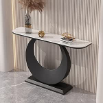 JIHAJU Marmor-Konsolentisch Console Table Sofatisch Kunstmarmor Eingangstisch Beistelltisch Metallrahmen Akzenttisch Schmaler Tisch f&uuml;r kleine Wohnr&auml;ume(Black-white2,L150*W30*H80cm)
