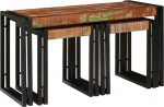 mtlskopl Nesting Tisch Set 3er Braun Schwarz Massiv Altholz 82x40x45 cm Eisen Gestell Modern Industrial Couchtisch Side Table f&uuml;r Wohnzimmer Schlafzimmer