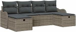 6-teiliges Garten-Sofa-Set mit Kissen Grau Poly Rattan, 2-Sitzer Garten-Sofa mit Stauraum & Kissen Grau Poly Rattan Gartenlounge Model3360350