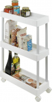 WENKO Mino Kitchen Trolley with 3 Levels and 4 Smooth-Running Wheels, Ideal as Serving Trolley, Kitchen Shelf or Household Trolley, Rustproof Aluminium/PP, 18 x 80 x 45 cm, White/Silver