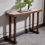 YITAYMLI Massivholz-Akzentkonsole f&uuml;r den Eingangsbereich,Moderner Hallen-Sofatisch mit stabilen Tischbeinen,Vintage Lange Konsolentisch f&uuml;r Altar, Eingelassene Sinterstein(White,100cm/39.4in)